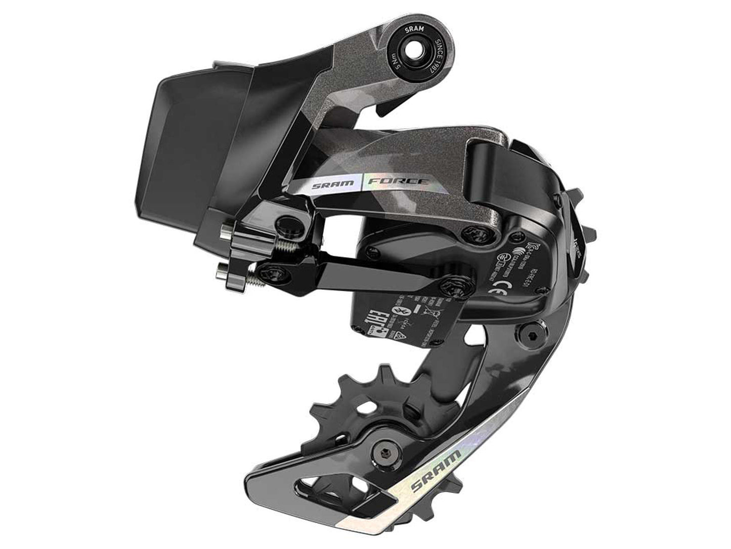 SRAM Rear derailleur Force eTap AXS 12 speed Orbit chain management technology, Compatible with 1x and 2x drivetrains, aluminium cage Unicorn Grey Black/grey graphics